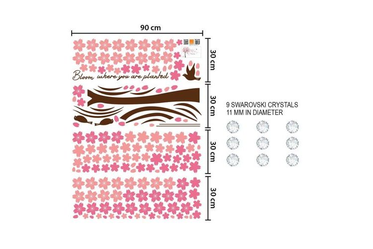 Walplus Wand-Tattoo Crystel Pink Blossom Flowers mit Swarovski Kristallen